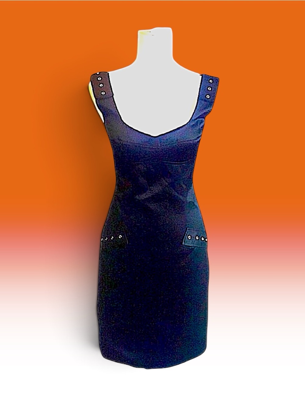 YOANA BARASCHI Black scoop neck gold tone rivets sleeveless cocktail dress SZ 0